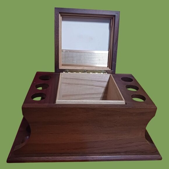 Vintage 1975 Wooden Pipe Stand Tobacco Box With Holder And Hinged Lid - Picture 2 of 12